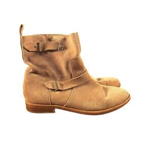 Joie Tan Suede Moto Ankle Boots Buckle Leather Sole EU 39 US 8.5–9